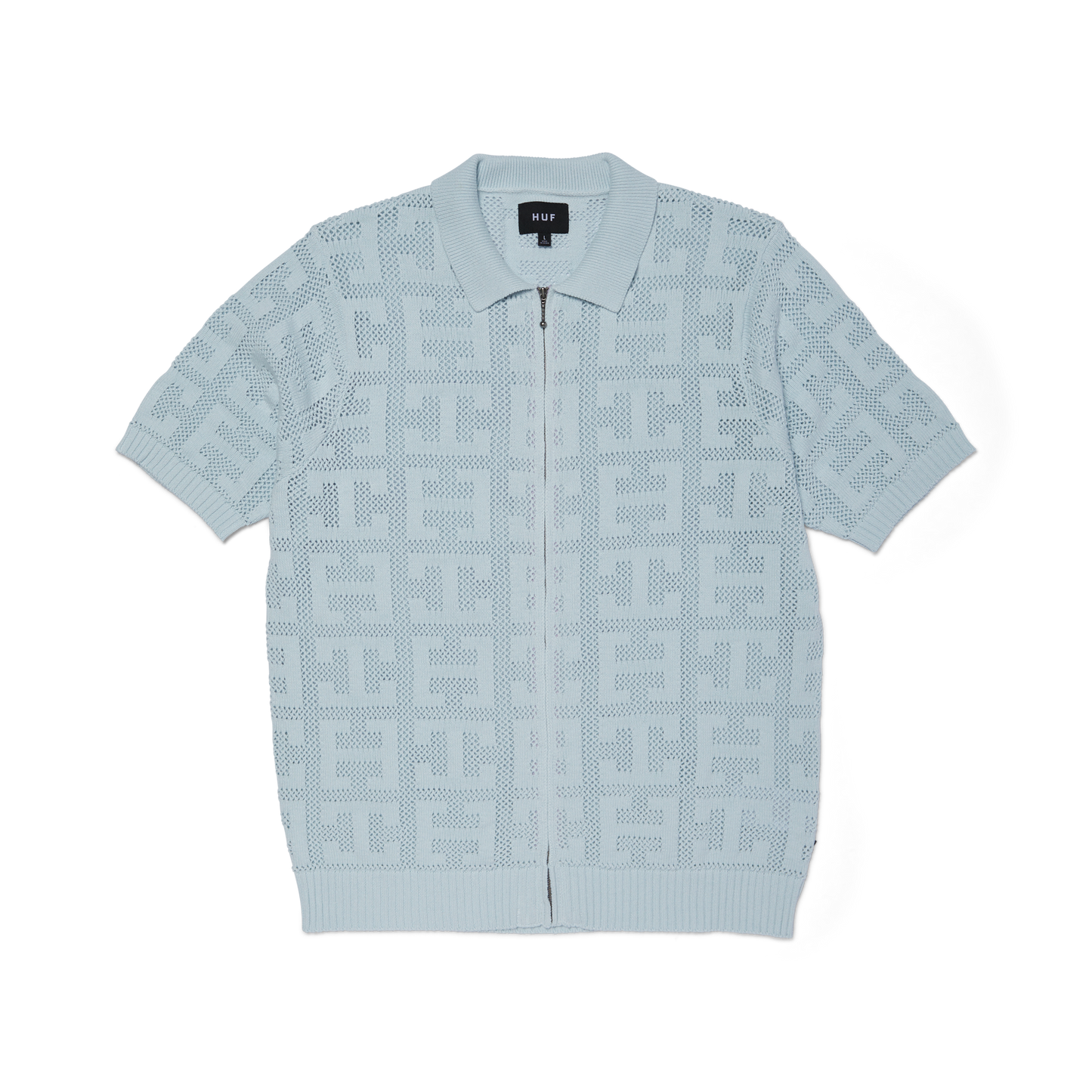 MONOGRAM JACQUARD ZIP SWEATER - SKY