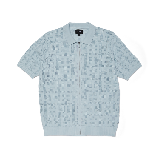 MONOGRAM JACQUARD ZIP SWEATER - SKY