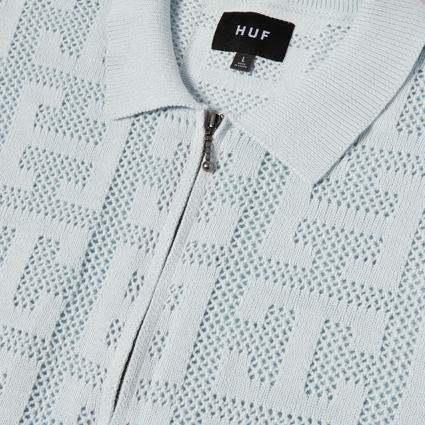 MONOGRAM JACQUARD ZIP SWEATER - SKY