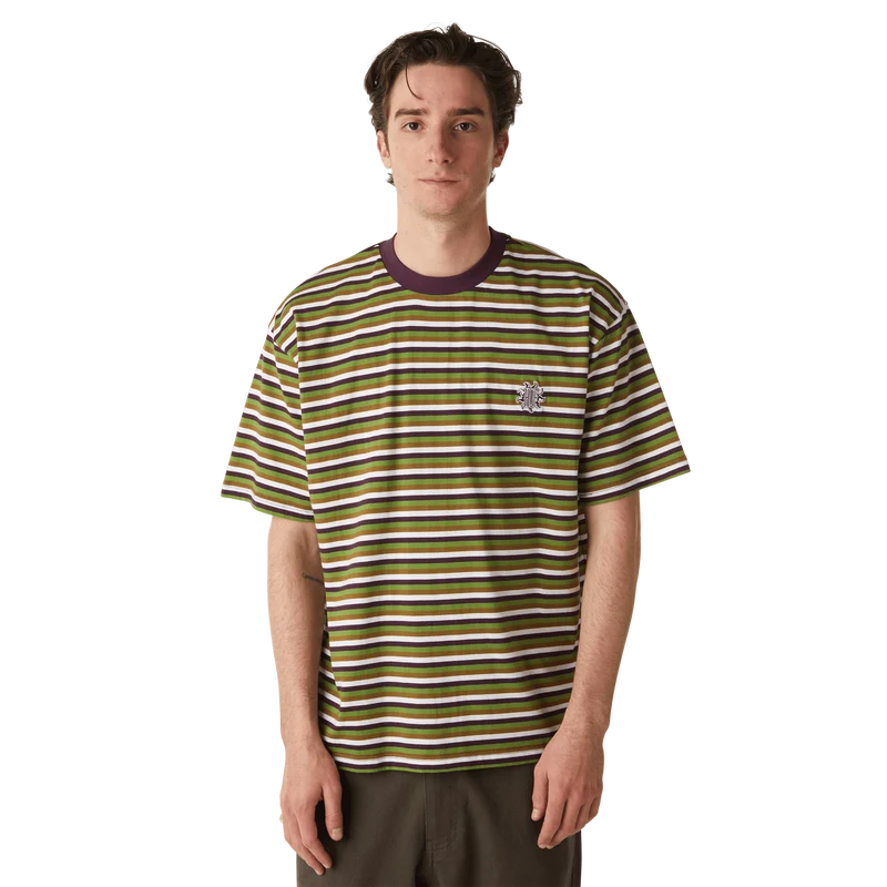 APOLLO STRIPED KNIT BOXY T-SHIRT - GREEN