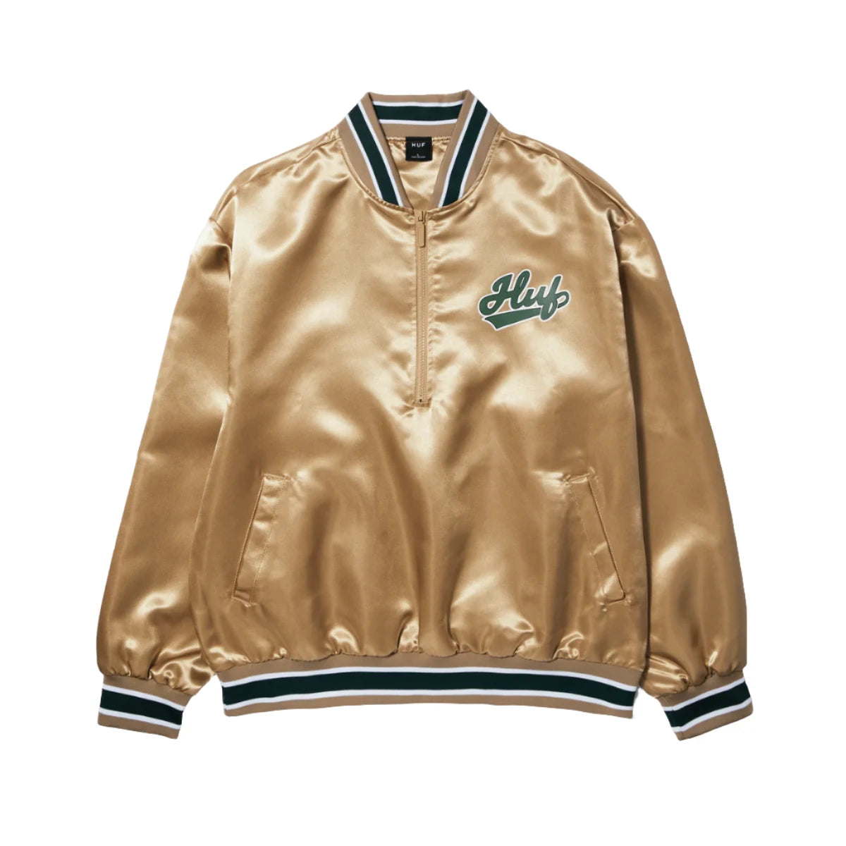 POP FLY SATIN BASEBALL JACKET - TAN