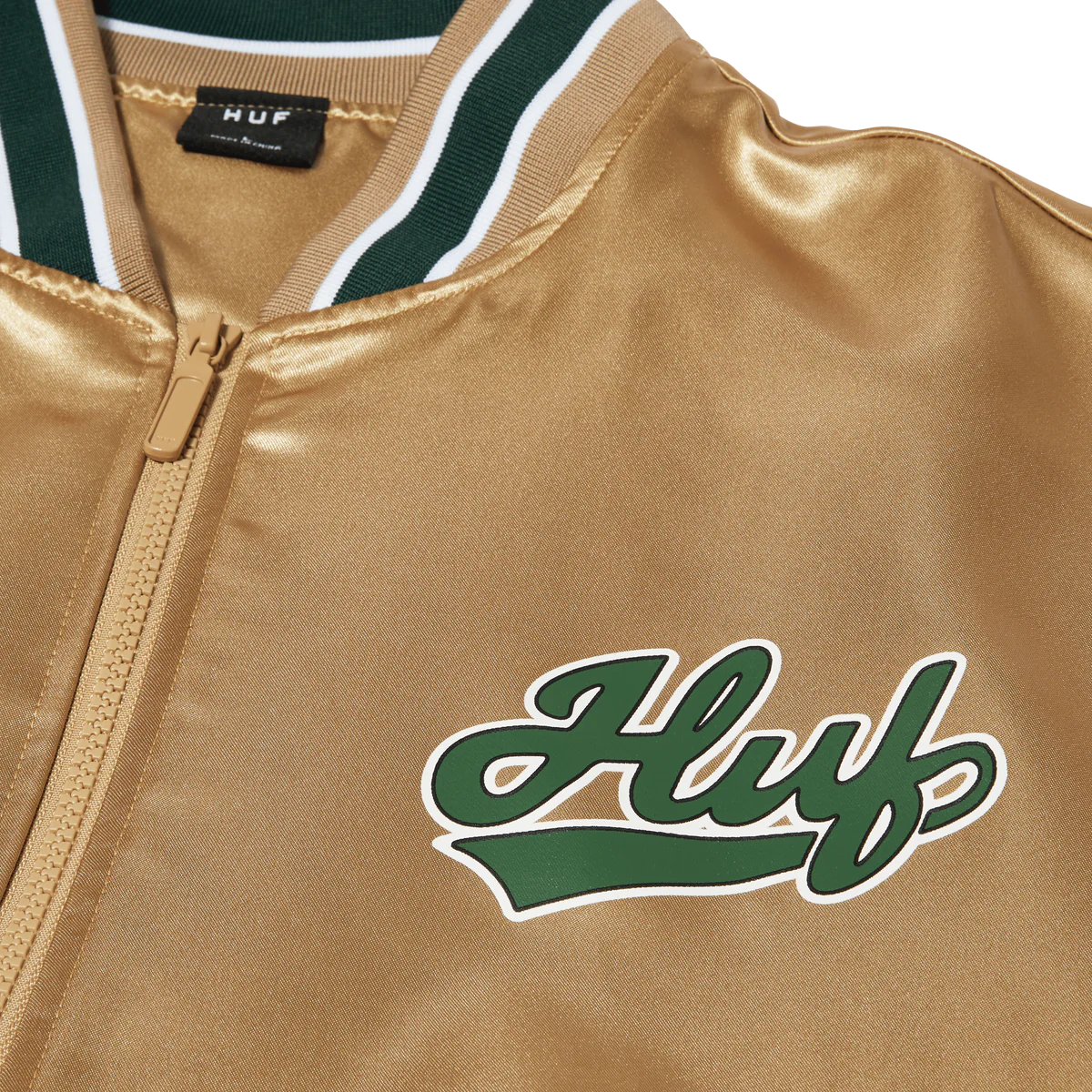 POP FLY SATIN BASEBALL JACKET - TAN