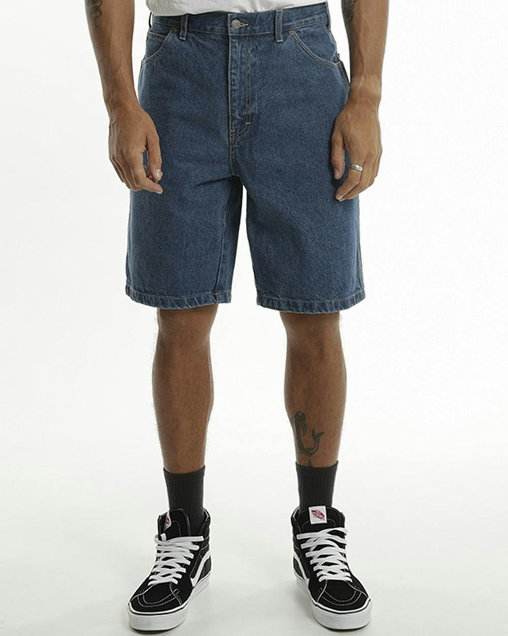 11'' RELAXED FIT DENIM CARPENTER SHORTS - STONE WASHED INDIGO