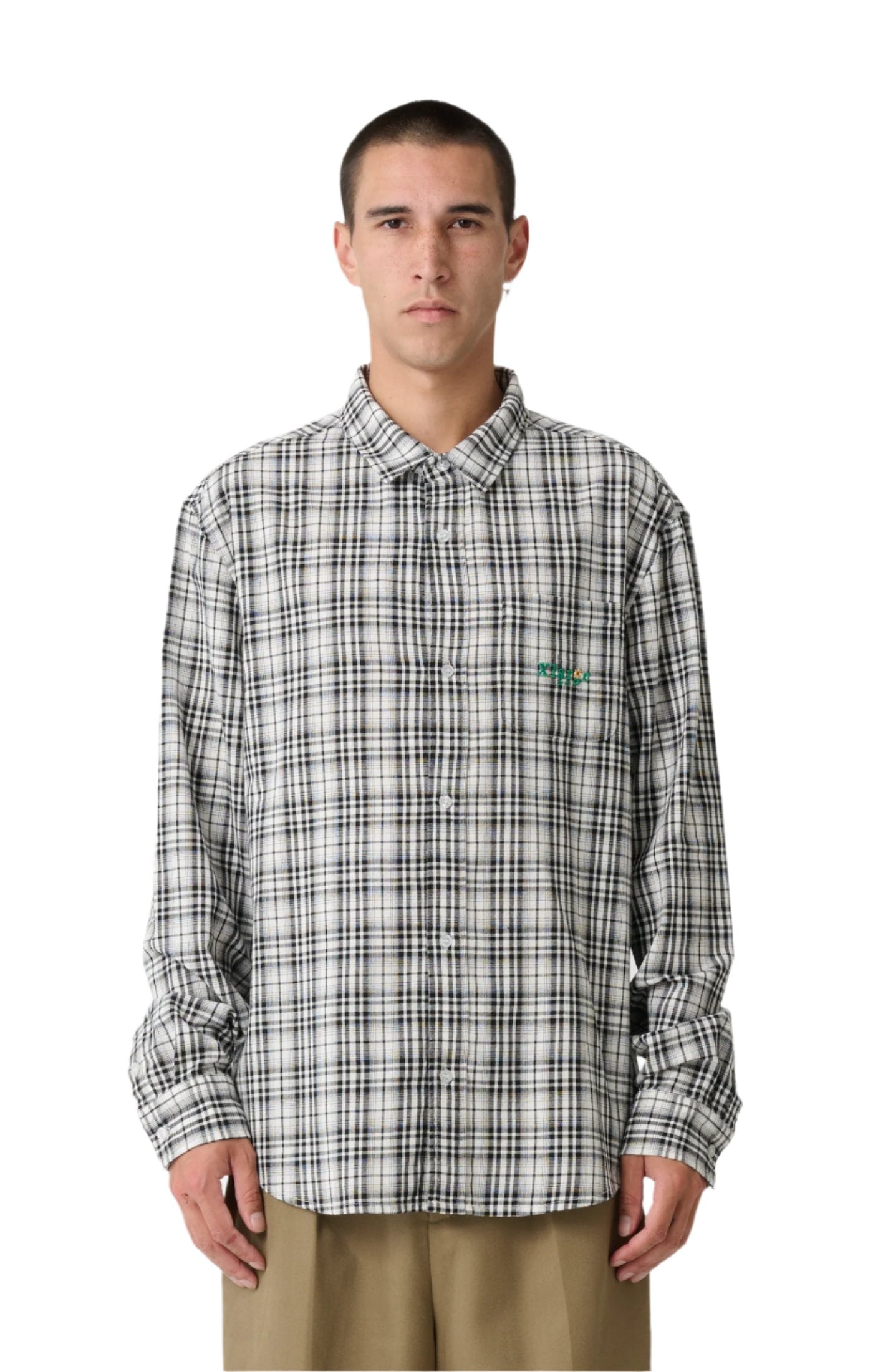 91 FLOWER CHECK LS SHIRT - WHITE