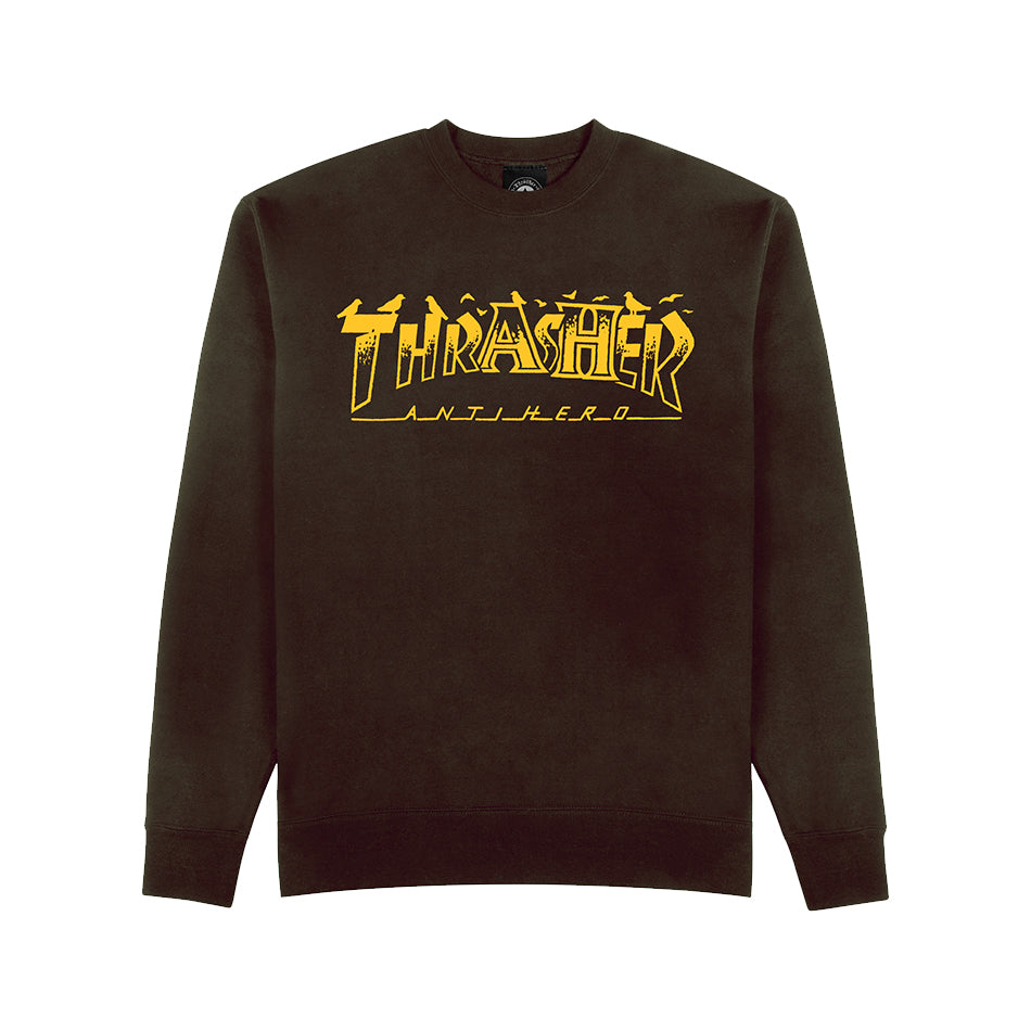 THRASHER X ANTIHERO PIGEON MAG CREWNECK - DARK CHOCOLATE