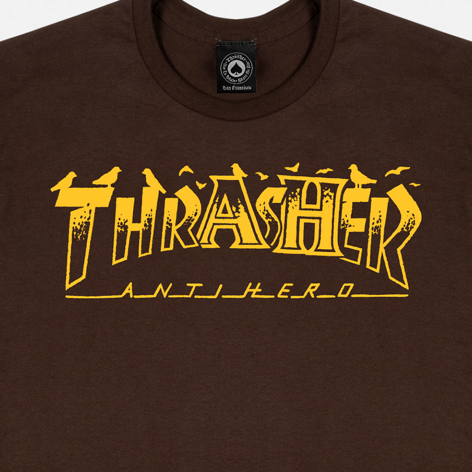 THRASHER X ANTIHERO PIGEON MAG CREWNECK - DARK CHOCOLATE