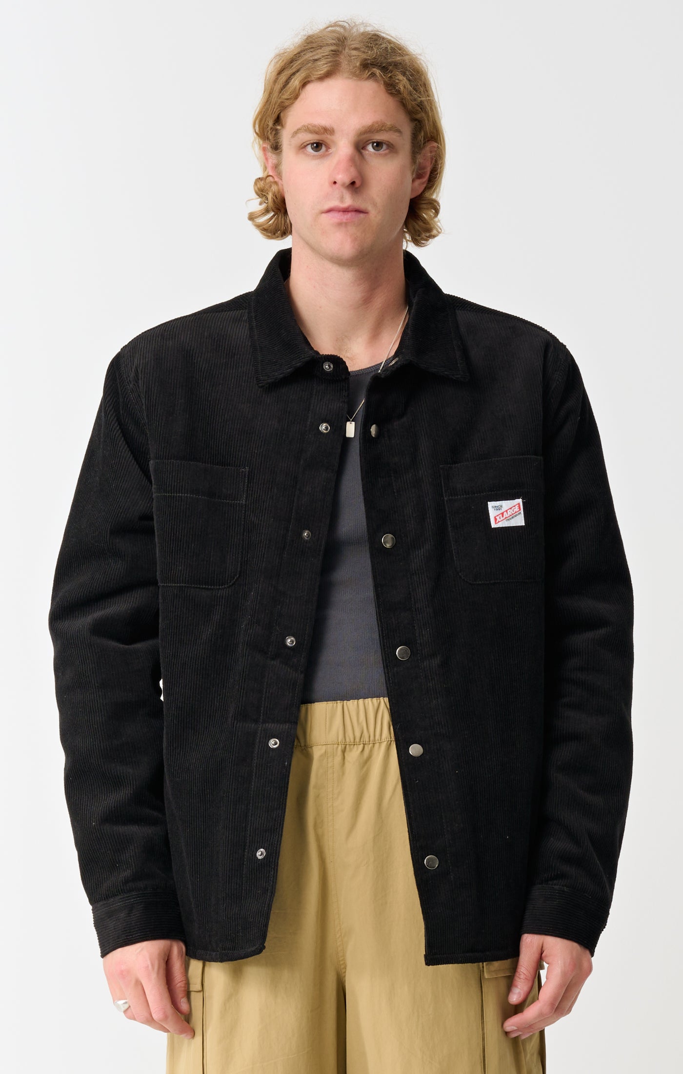 CORD QUILTED OVERSHIRT - BLACK