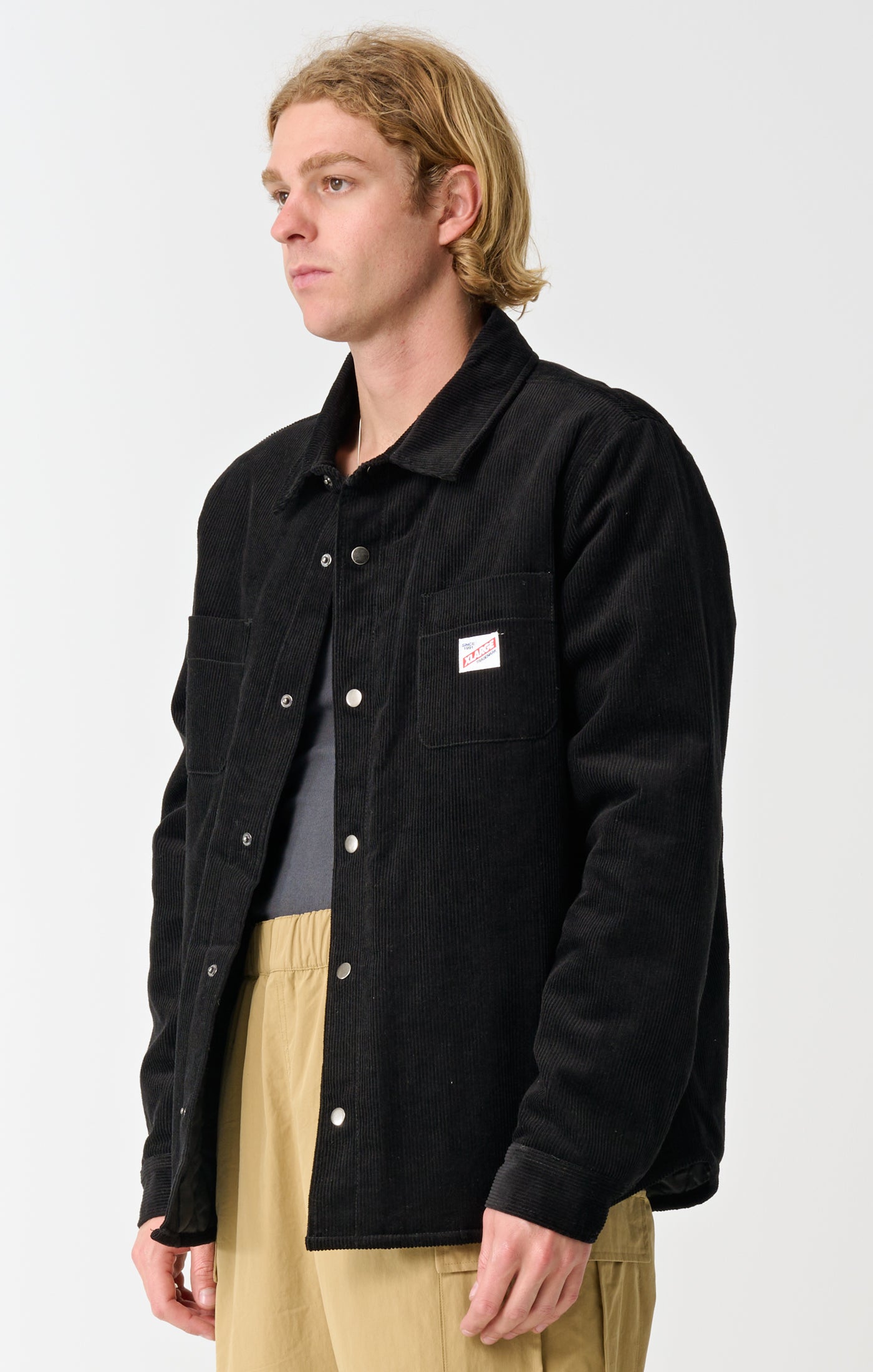 CORD QUILTED OVERSHIRT - BLACK