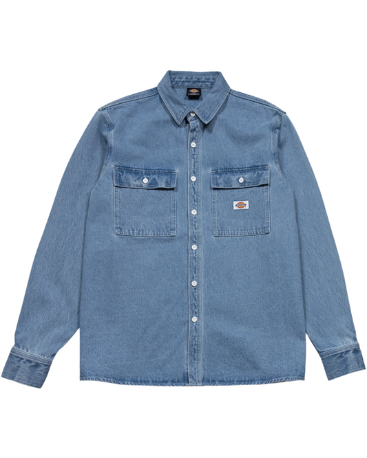 JACINTO DENIM REGULAR FIT BUTTON DOWN LS SHIRT - STONE WASHED LIGHT INDIGO